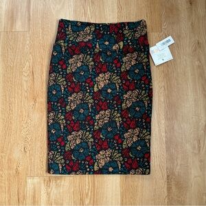 LuLaRoe Cassie Pencil Skirt Moody Floral Print Size Small Teal Tan Red LLR NWT